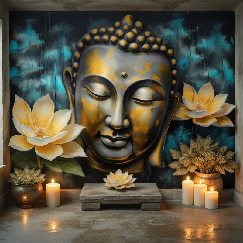 3D Wallpaper Golden Buddha Serenity
